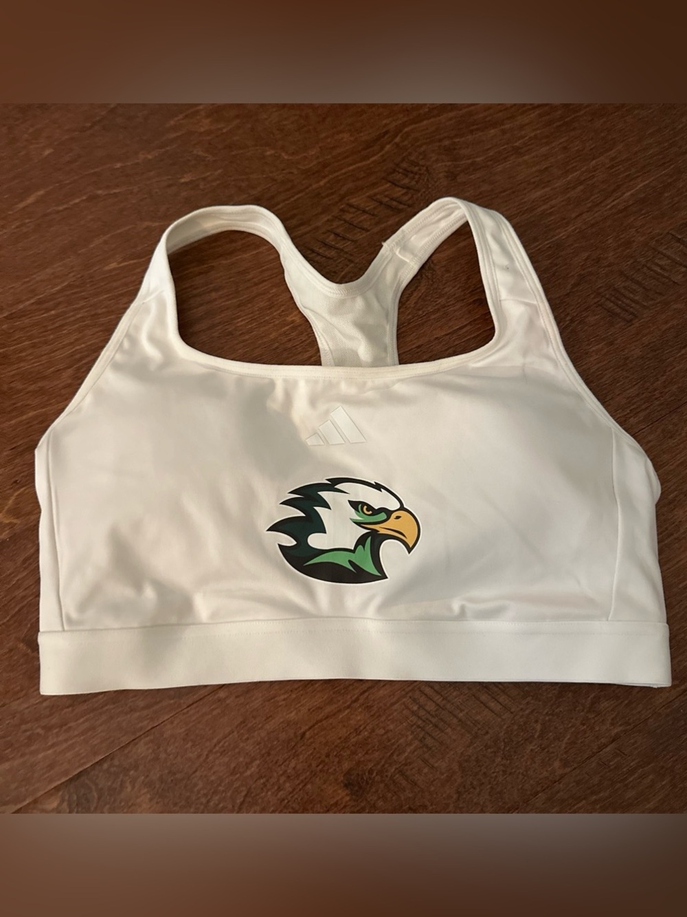 adidas White Racerback Sports Bra with Eagle Emblem